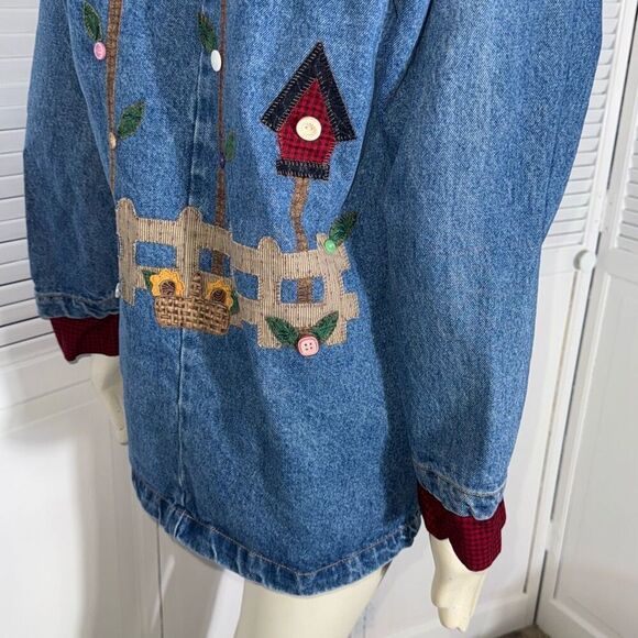 Vintage Denim Patchwork Oversized Chore Jacket Barn Jacket Size Small - Picture 10 of 14